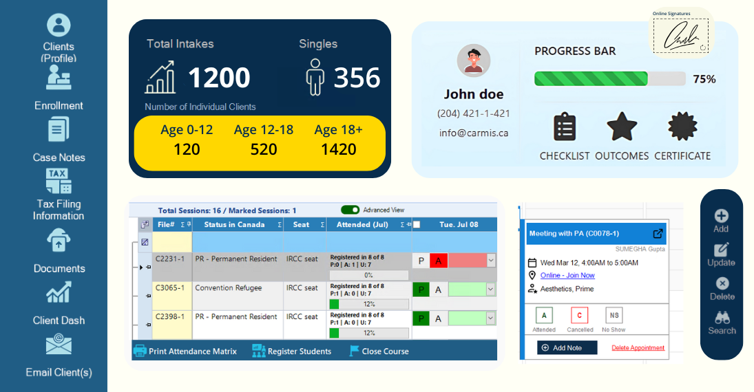 CARMIS community and case management software interface